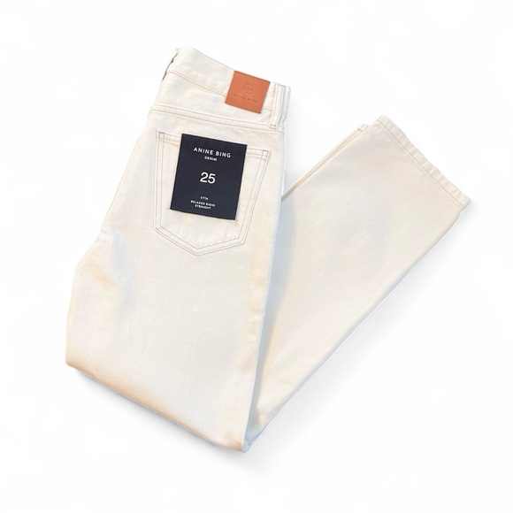 NWT Anine Bing Etta High Rise Cropped Straight Leg  Denim Jeans Off White 25 - Picture 5 of 14